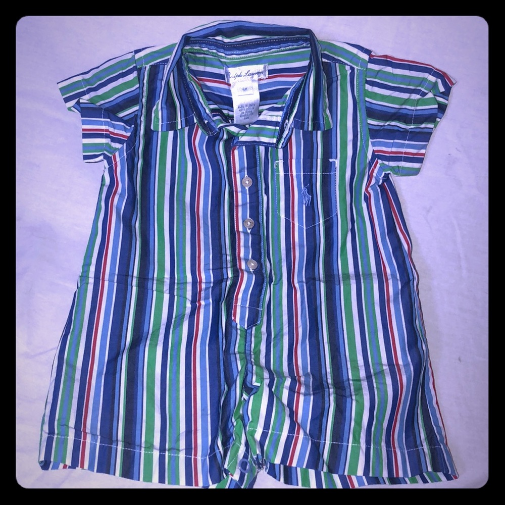 Ralph Lauren Baby Striped Button Down Onesie